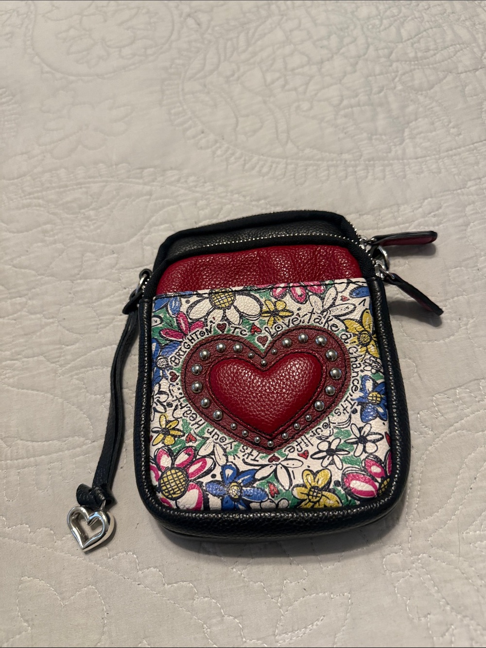Brighton Red Heart Floral Mini Crossbody Bag